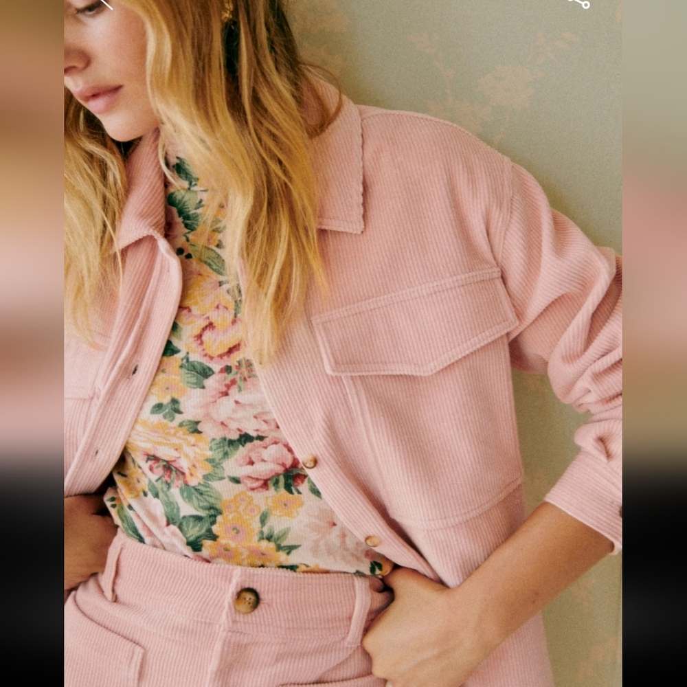 Sezane Sandrine Pink Corduroy Button Down Shirt